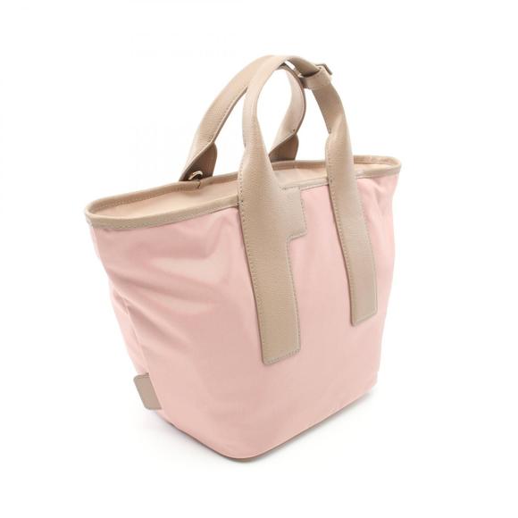 Furla Bag Piuma Beige Leather Pink Nylon Tote Canvas - Picture 1 of 5